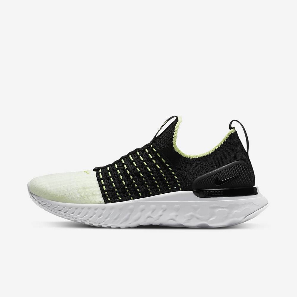 Chaussure De Running Nike React Phantom Run Flyknit 2 Noir 6351-287 Black/Glacier Ice/White/Barely Volt Femme | KBL-12223798